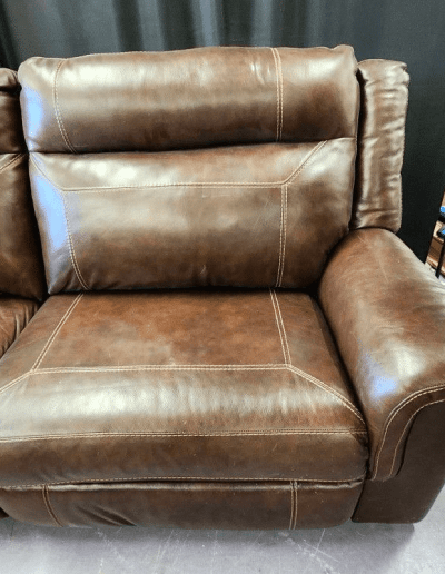 dark brown power reclining loveseat left foot rest