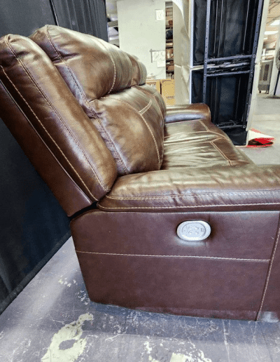 dark brown power reclining loveseat side view