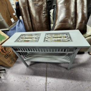 Mission Style Console Table with Stained Glass Inlays
