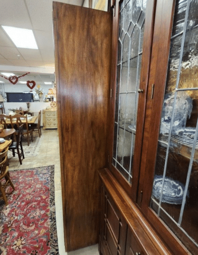 Vintage Burl Wood & Brass Campaign Style China Cabinet