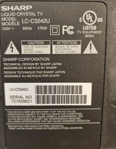 Sharp AQUOS LC-C3242U 32" 720p HD LCD TV with Base Stand