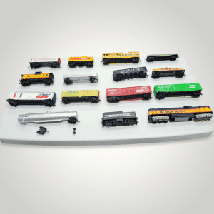 Vintage N Scale Model Train Lot of 15 – Chessie System Diesel Locomotive, Freight Cars & Cabooses