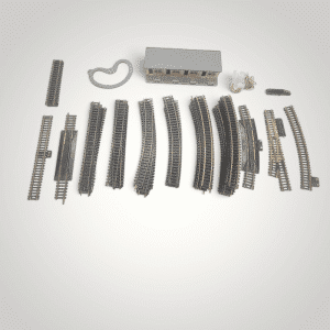 Vintage N Scale Model Train Track Lot – Brass Rails, Turnout Switch, Rerailer & Depot Station Building