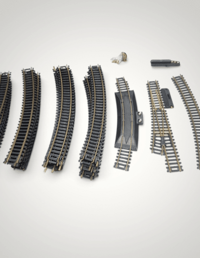 Vintage N Scale Model Train Track Lot – Brass Rails, Turnout Switch, Rerailer & Depot Station Building