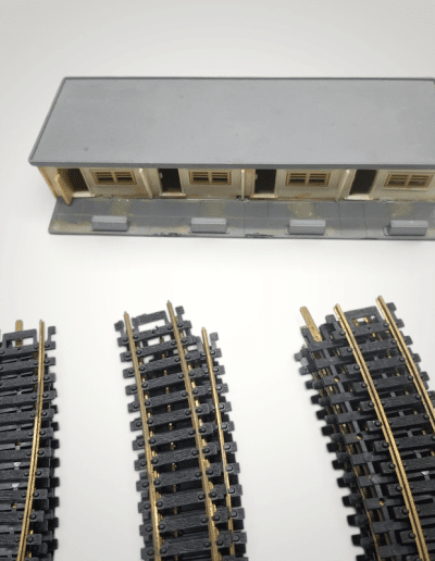 Vintage N Scale Model Train Track Lot – Brass Rails, Turnout Switch, Rerailer & Depot Station Building