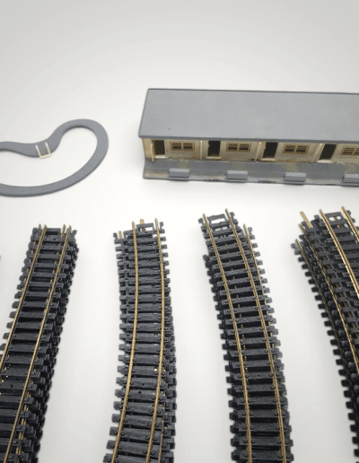 Vintage N Scale Model Train Track Lot – Brass Rails, Turnout Switch, Rerailer & Depot Station Building