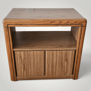 Vintage Faux Oak Rolling Media Cart with Cabinet