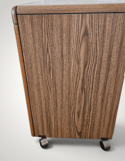 Vintage Faux Oak Rolling Media Cart with Cabinet