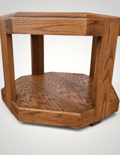 Vintage Octagonal Oak End Table with Glass Inset Top
