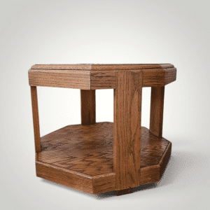 Vintage Octagonal Oak End Table with Glass Inset Top