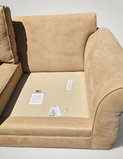 Pottery Barn Tan Suede Rolled-Arm Loveseat