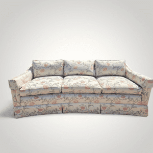 Vintage Curved Floral Brocade Sofa with Brass Ball Casters