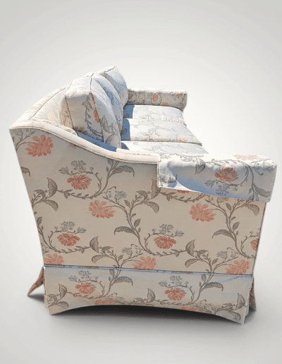 Vintage Curved Floral Brocade Sofa with Brass Ball Casters