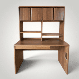 Modern Walnut Home Office Desk with Storage Hutch & Drawers