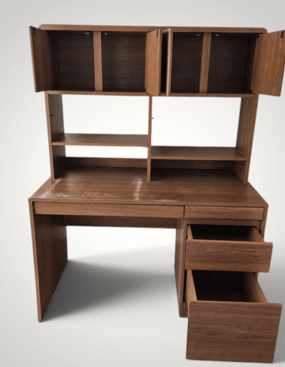 Modern Walnut Home Office Desk with Storage Hutch & Drawers