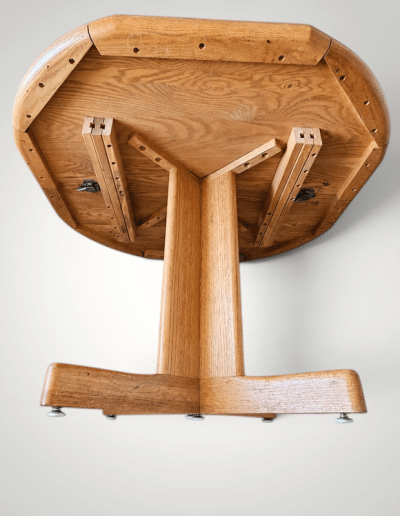 Mid-Century Solid Oak Pedestal Extension Dining Table