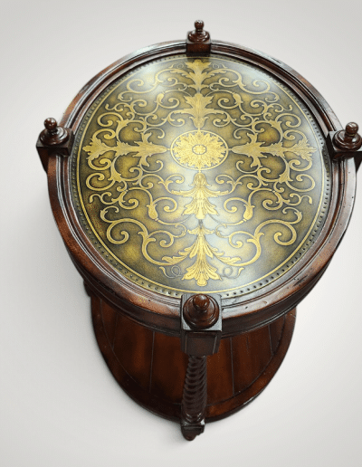 Traditional Oval Accent Table with Gold Tooling & Barley Twist Legs