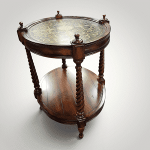 Traditional Oval Accent Table with Gold Tooling & Barley Twist Legs