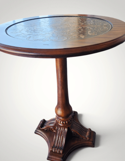 3-Piece Traditional Bistro Set with Gold-Tooled Medallion Top & Swivel Armchairs