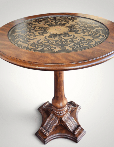 3-Piece Traditional Bistro Set with Gold-Tooled Medallion Top & Swivel Armchairs