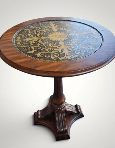 3-Piece Traditional Bistro Set with Gold-Tooled Medallion Top & Swivel Armchairs