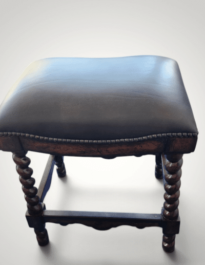Traditional Barley Twist Leather Accent Stool with Nailhead Trim