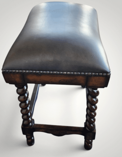 Traditional Barley Twist Leather Accent Stool with Nailhead Trim