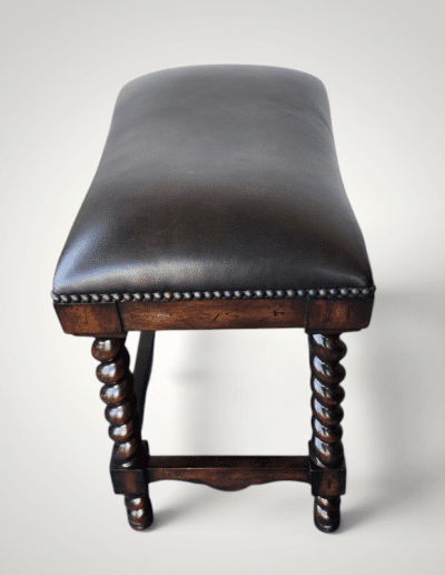 Traditional Barley Twist Leather Accent Stool with Nailhead Trim