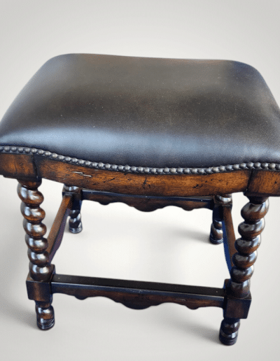 Traditional Barley Twist Leather Accent Stool with Nailhead Trim