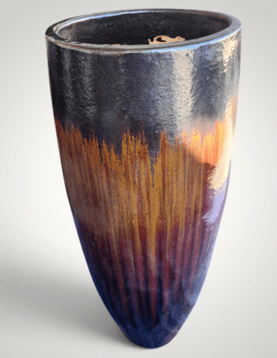 Tall Glazed Ceramic Floor Planter with Fiery Reactive Ombre Glaze