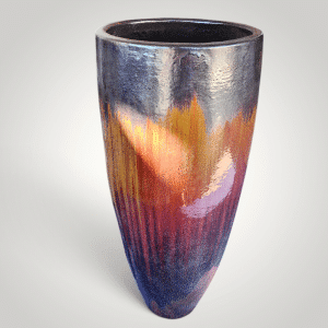 Tall Glazed Ceramic Floor Planter with Fiery Reactive Ombre Glaze
