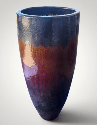 Tall Glazed Ceramic Floor Planter with Fiery Reactive Ombre Glaze