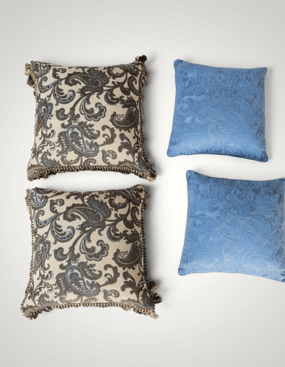 6-Piece Luxury Decorative Pillow Set – Fringed Paisley Tapestry & Dusty Blue Jacquard