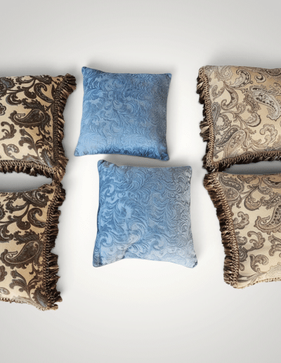6-Piece Luxury Decorative Pillow Set – Fringed Paisley Tapestry & Dusty Blue Jacquard