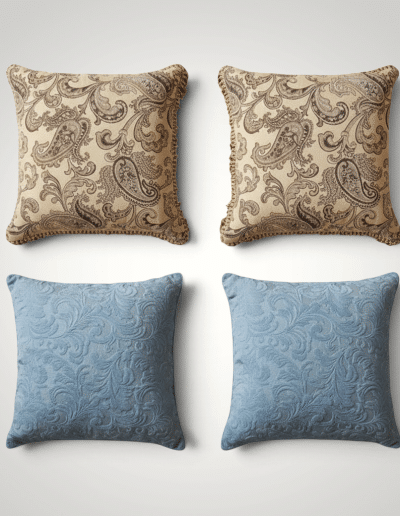 6-Piece Luxury Decorative Pillow Set – Fringed Paisley Tapestry & Dusty Blue Jacquard