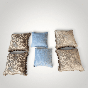 6-Piece Luxury Decorative Pillow Set – Fringed Paisley Tapestry & Dusty Blue Jacquard