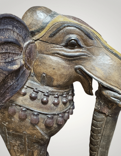 Monumental South Indian Polychrome Carved Wood Elephant, Tamil Nadu