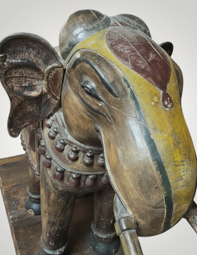 Monumental South Indian Polychrome Carved Wood Elephant, Tamil Nadu