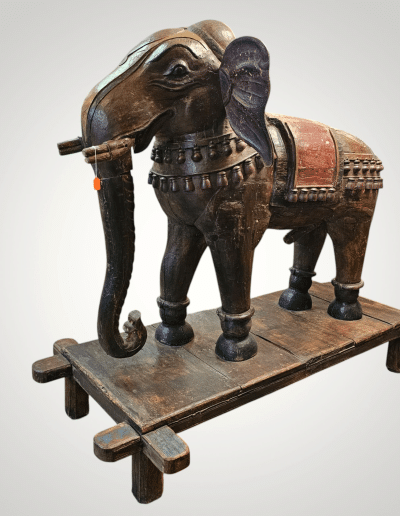 Monumental South Indian Polychrome Carved Wood Elephant, Tamil Nadu