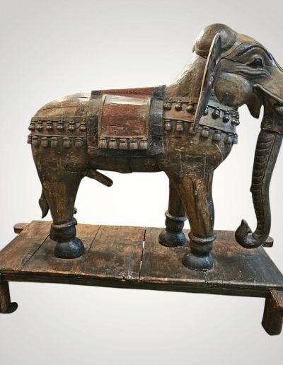 Monumental South Indian Polychrome Carved Wood Elephant, Tamil Nadu