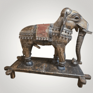 Monumental South Indian Polychrome Carved Wood Elephant, Tamil Nadu