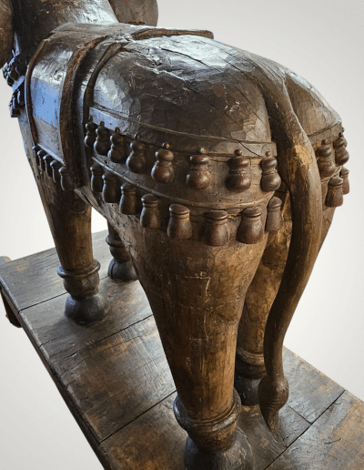 Monumental South Indian Polychrome Carved Wood Elephant, Tamil Nadu