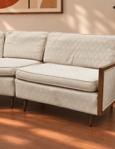 Mid-Century Modern Erwin-Lambeth 3-Piece Curved Sectional Sofa with Fitted Walnut Wedge Corner Table
