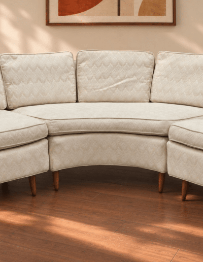 Mid-Century Modern Erwin-Lambeth 3-Piece Curved Sectional Sofa with Fitted Walnut Wedge Corner Table