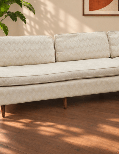 Mid-Century Modern Erwin-Lambeth 3-Piece Curved Sectional Sofa with Fitted Walnut Wedge Corner Table