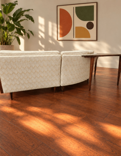 Mid-Century Modern Erwin-Lambeth 3-Piece Curved Sectional Sofa with Fitted Walnut Wedge Corner Table