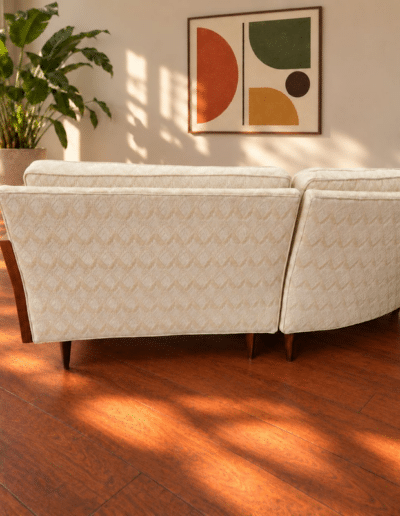 Mid-Century Modern Erwin-Lambeth 3-Piece Curved Sectional Sofa with Fitted Walnut Wedge Corner Table