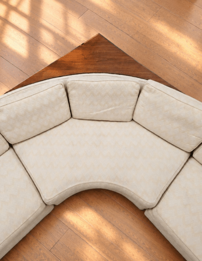 Mid-Century Modern Erwin-Lambeth 3-Piece Curved Sectional Sofa with Fitted Walnut Wedge Corner Table