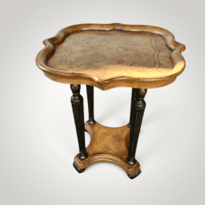 Outlook International Scalloped Burl Wood Accent Side Table with Fluted Legs
