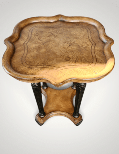 Outlook International Scalloped Burl Wood Accent Side Table with Fluted Legs